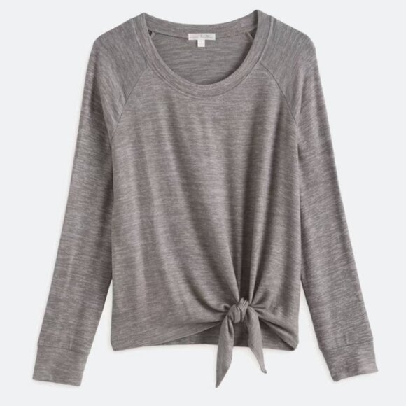 Nine Britton Billie Tie Front Brushed Knit Top, Dark Heathered Grey, Size Medium - Picture 1 of 12
